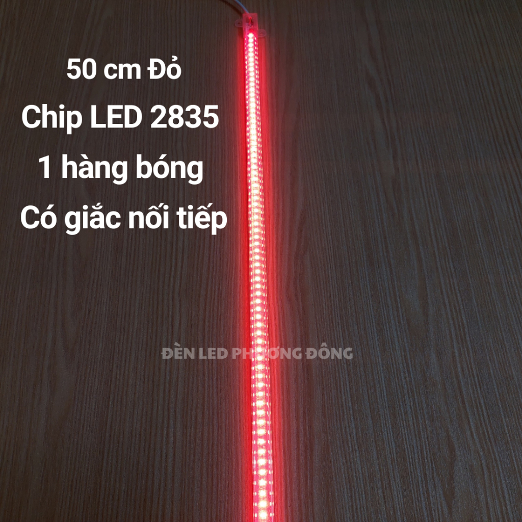 Combo 2 Đèn LED thanh 220V 1 hàng bóng 2835 - Trắng, Vàng, Đỏ, Xanh Lá, Xanh dương, Hồng 50cm