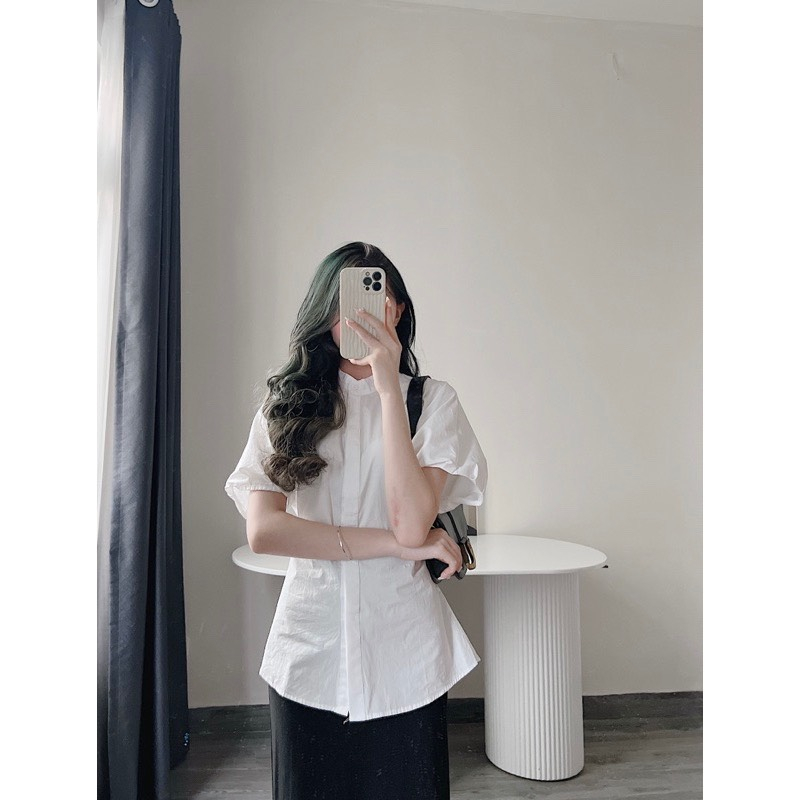 Áo sơ mi nữ kiểu hàn quốc cổ tàu thiết kế 2 dây có nhấn eo