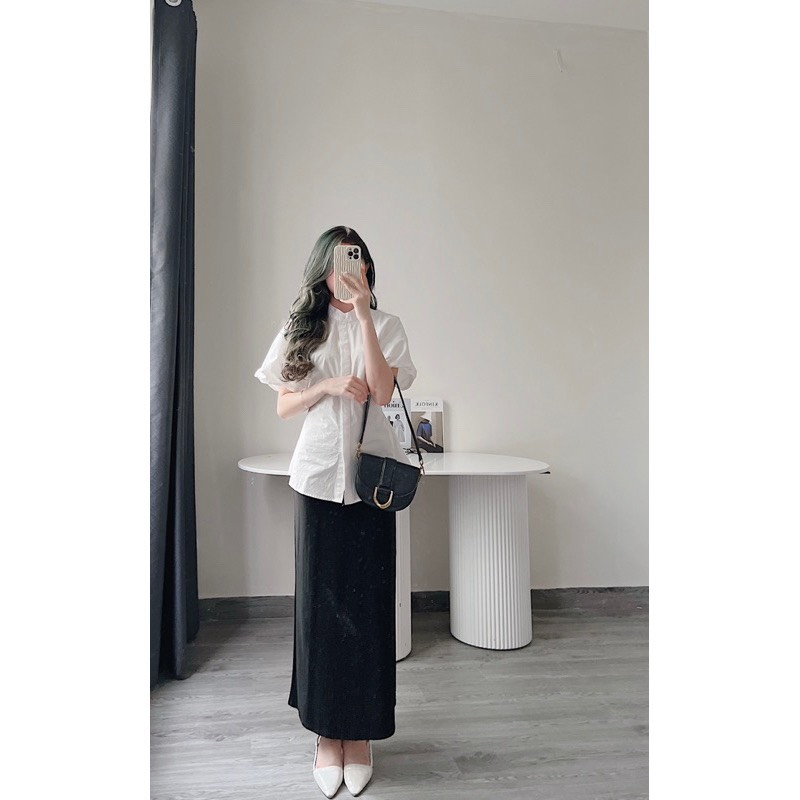 Áo sơ mi nữ kiểu hàn quốc cổ tàu thiết kế 2 dây có nhấn eo