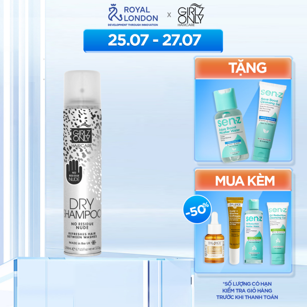 Dầu Gội Khô Dry Shampoo Girlz Only No Residue Nude 200ml