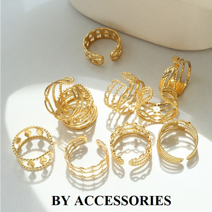 Nhẫn nữ titan đa vòng kiểu hở thời trang mạ vàng nhiều mẫu không gỉ WR2326