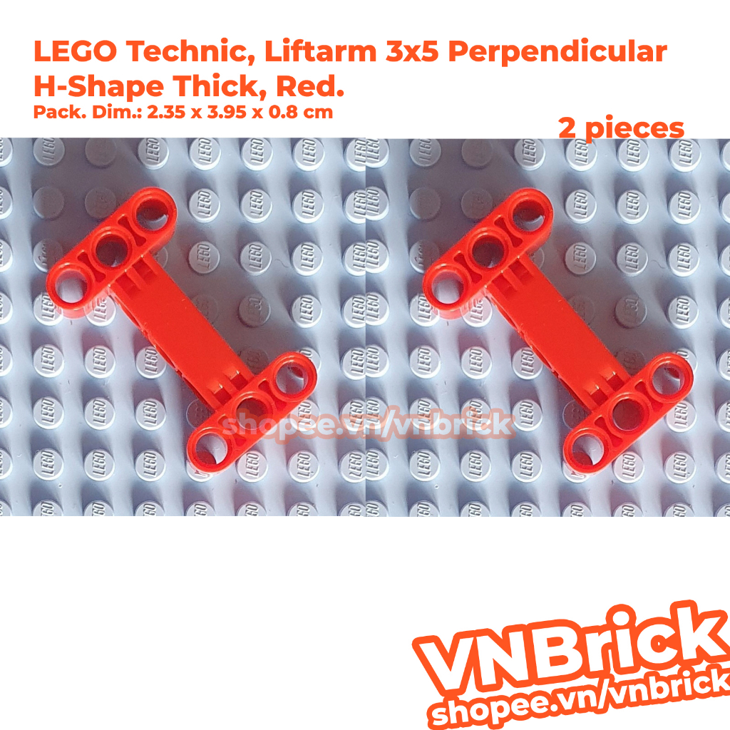 Lot 2x New Genuine LEGO Red Technic, Liftarm 3 X 5 Perpendicular H ...