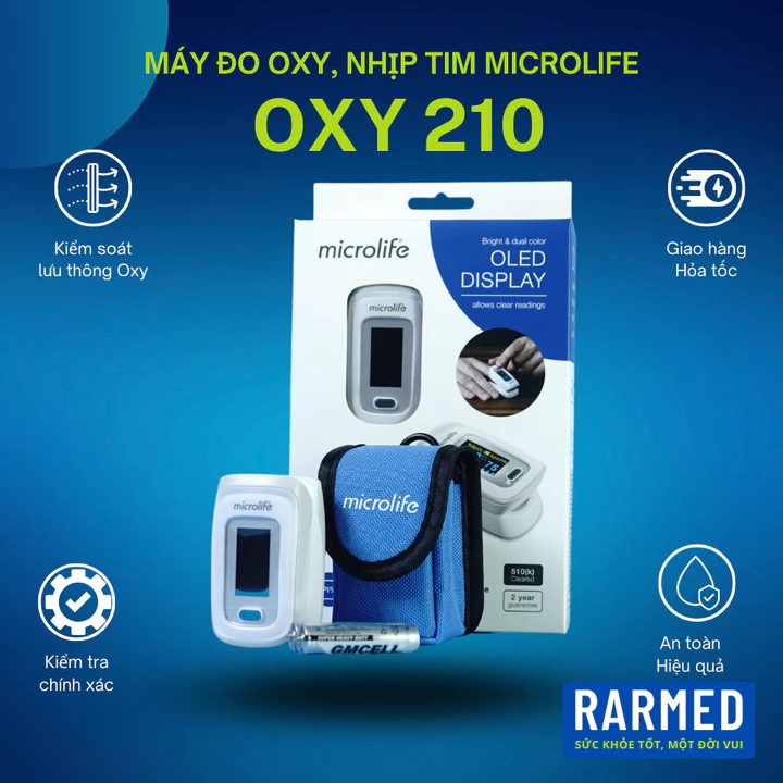 Máy đo nồng độ oxy trong máu SPO2 và nhịp tim Microlife OXY 210 kẹp tay