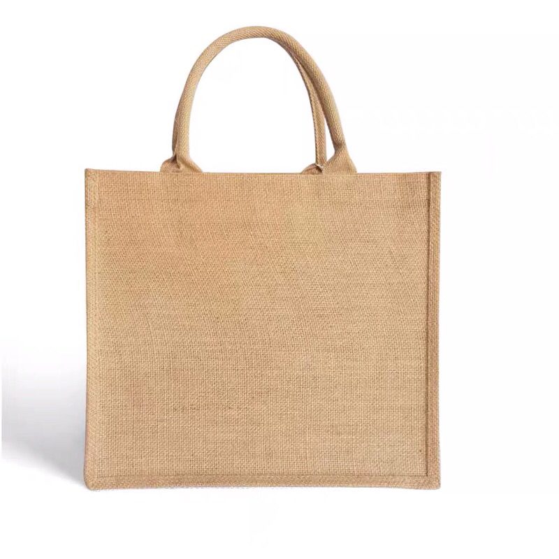 Túi cói bố có KHOÁ KÉO quai nâu chắc chắn 36x32x19 cm🥑