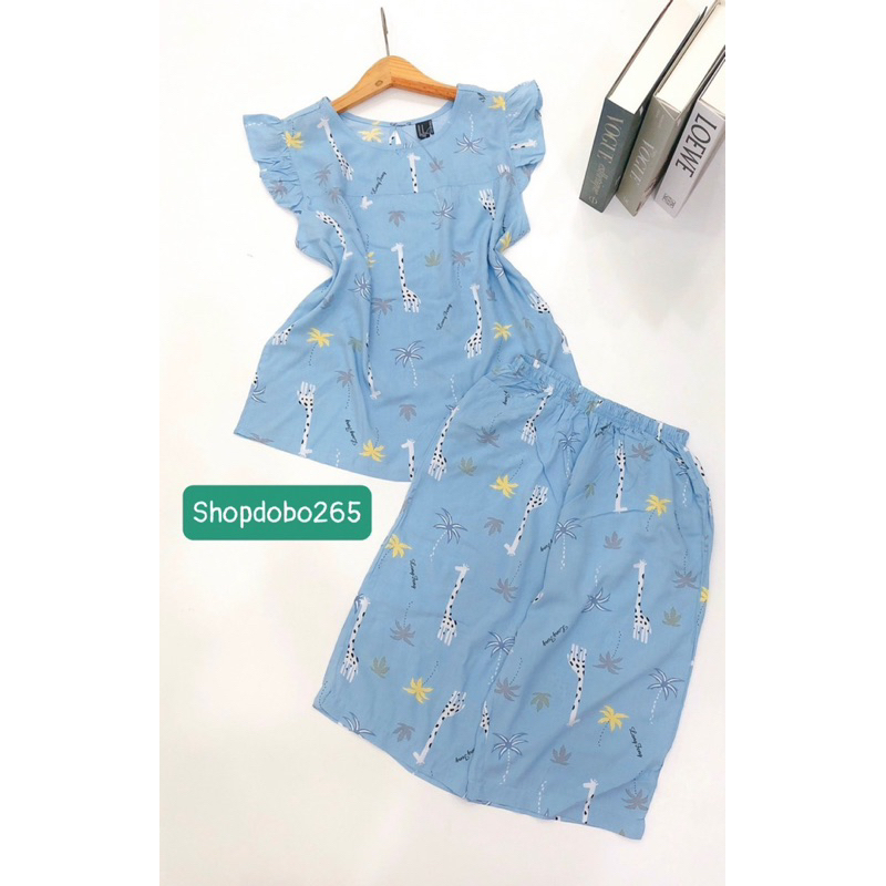 Đồ bộ nữ,đồ ngủ mặc nhà lửng tay cánh tiên vải lanh mềm,mát BL 169 hoạ tiết dễ thương size 45-70kg.