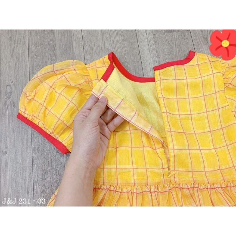 Váy Đầm Công Chúa Cao Cấp Xuất Hàn Jam & Jenny  Kẻ Caro Màu Vàng Tươi Cho Bé Gái 1-10T 10-35kg