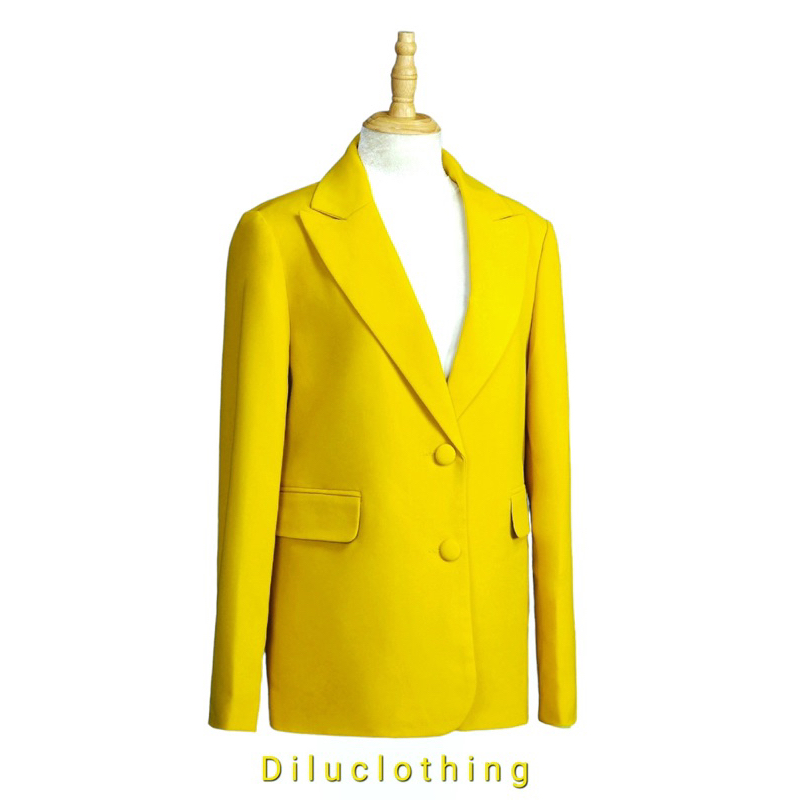 Áo blazer nữ [MAY THEO SỐ ĐO] -áo khoác vest -chất liệu cao cấp, 2 lớp-lót lụa, VÀNG, form 2 nút -Tiệm may Diluclothing