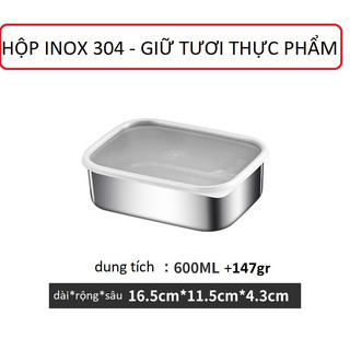 Inox 304 Hộp 600 /1000m lHộp Đựng Thực Phẩm Đông Lạnh Chống Rò Rỉ Giữ Tươi Bảo Quản Thực Phẩm