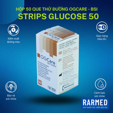 Hộp 50 que thử đường huyết OGCare que tes máy đo đường huyết OGCare - DATE DÀI, LOẠI CHUẨN