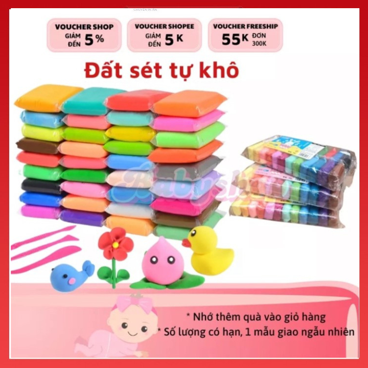 Đất Sét Tự Khô Set 12,24,36 Gói Đủ Màu, Đất Nặn An Toàn Cho Bé Tạo Được ...