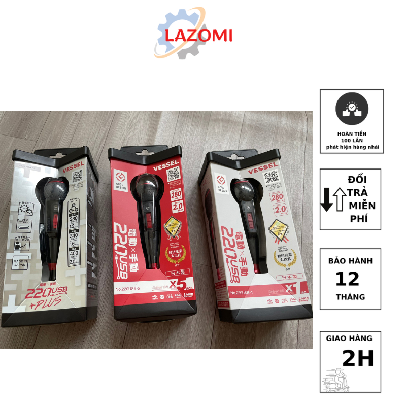 [Hàng nội địa có hóa đơn]Tô vít điện chạy pin Vessel No.220USB-1/ No ...