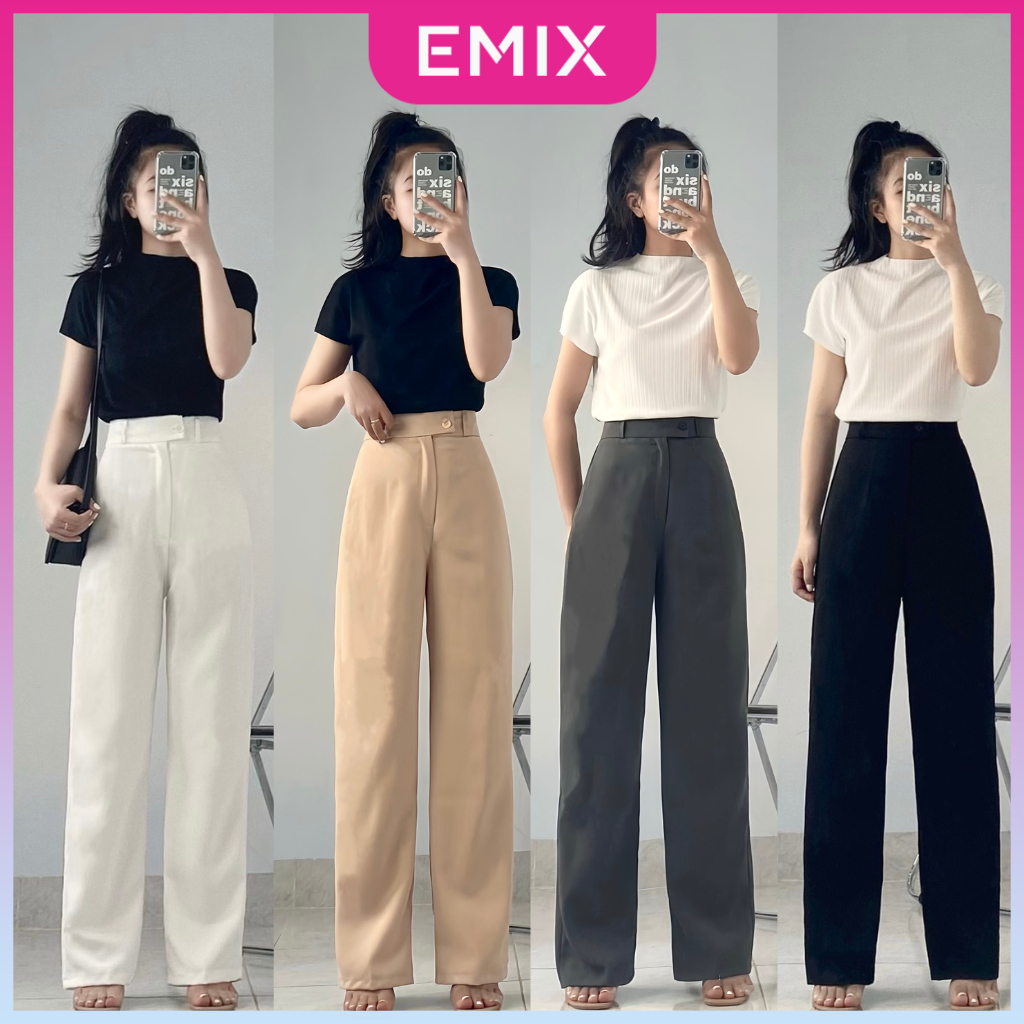 Ảnh Quần công sở nữ ống suông lưng cao EMIX khóa trước chất tuyết mưa Quan09/P0K1+2 1