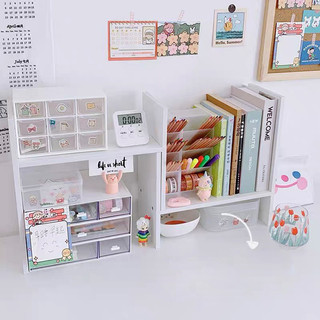 Kệ sách gỗ để bàn đa năng màu trắng lắp ghép tiện lợi decor bàn làm việc góc học tập