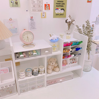 Kệ sách gỗ để bàn đa năng màu trắng lắp ghép tiện lợi decor bàn làm việc góc học tập