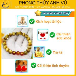 Vòng phong thủy mệnh kim tam hợp thân tý thìn - mắt hổ vàng nâu - size 8 10 12ly - may mắn tài lộc