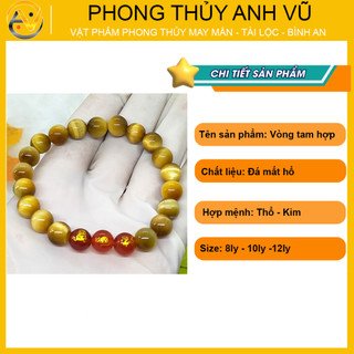 Vòng phong thủy mệnh kim tam hợp thân tý thìn - mắt hổ vàng nâu - size 8 10 12ly - may mắn tài lộc