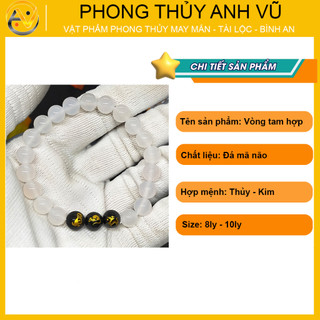 Vòng tay mã não trắng thân tý thìn - hợp mệnh thủy, kim - khai quang điểm nhãn - may mắn tài lộc