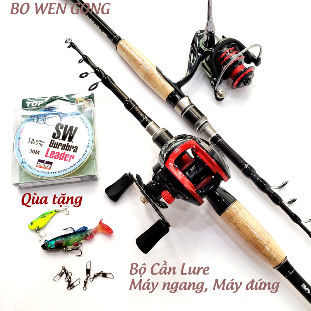 Bộ cần câu máy Lure rút gọn 55cm cần máy ngang và máy đứng 1m8,2m1,2m4 ...