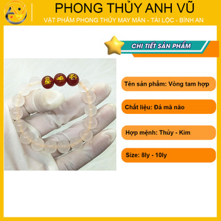 Vòng phong thủy mệnh thủy thân tý thìn chất liệu mã não trắng - size 8 10ly cho nữ - may mắn tài lộc