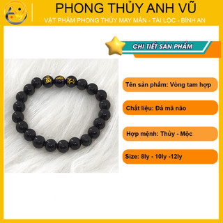Vòng tay mã não đen tam hợp thân tý thìn đã khai quang - size 8 10 12ly - may mắn tài lộc