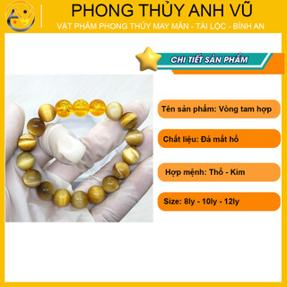 Vòng tay tam hợp quý nhân thân tý thìn chất liệu mắt hổ tự nhiên - size 8 10 12ly - may mắn tài lộc