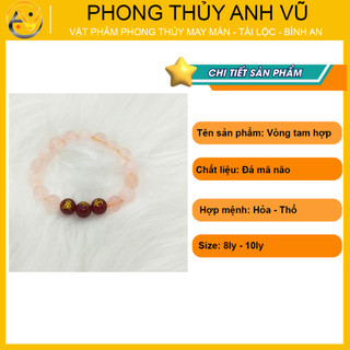 Vòng tay tam hợp thân tý thìn chất liệu mã não đã khai quang - cho nữ mệnh hỏa, thổ -may mắn tài lộc