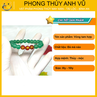 Vòng tam hợp thân tý thìn chất liệu mã não tự nhiên - size 8 10ly - có khai quang điểm nhãn tài lộc