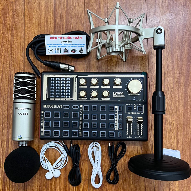 Bộ Mic KA888 + Card K300 Pro max chuyên hát thu âm livestream karaoke ...