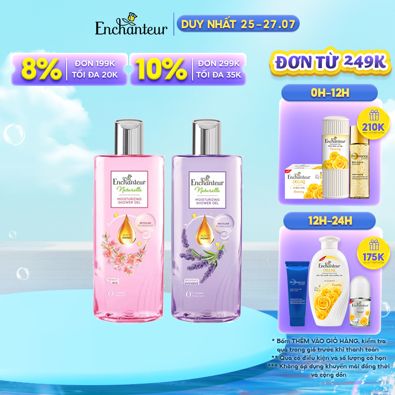 Combo Sữa tắm dưỡng da Enchanteur Naturelle hương hoa Lavender và Iris 260gr/Chai