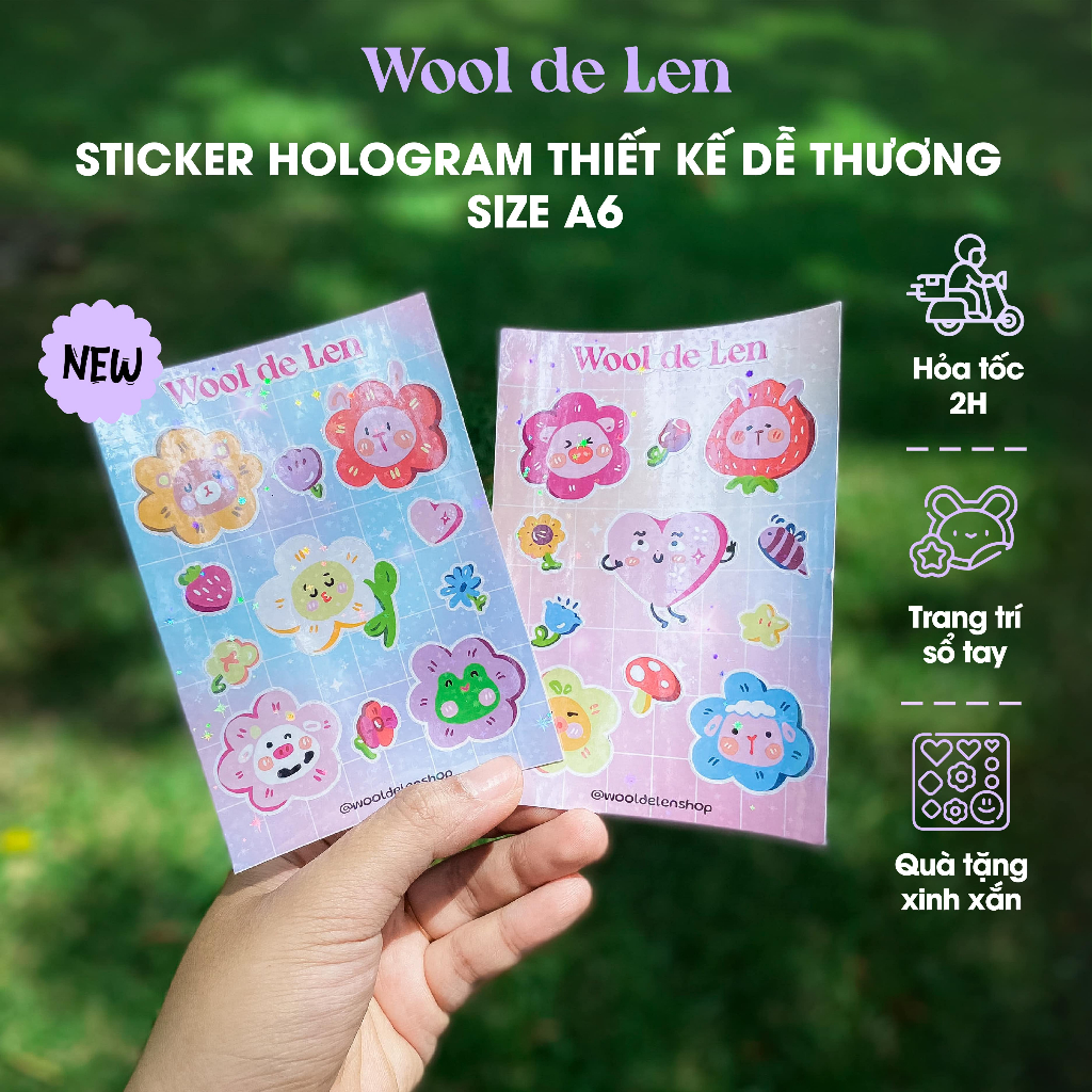 Hàng sẵn hoả tốc) Hình dán sticker hoa hologram thiết kế dễ thương ...