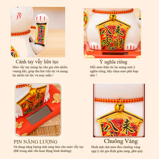 Mèo Thần Tài Vẫy Tay Năng Lượng Mặt Trời Phát Tài Phát Lộc Gốm Sứ Cao Cấp
