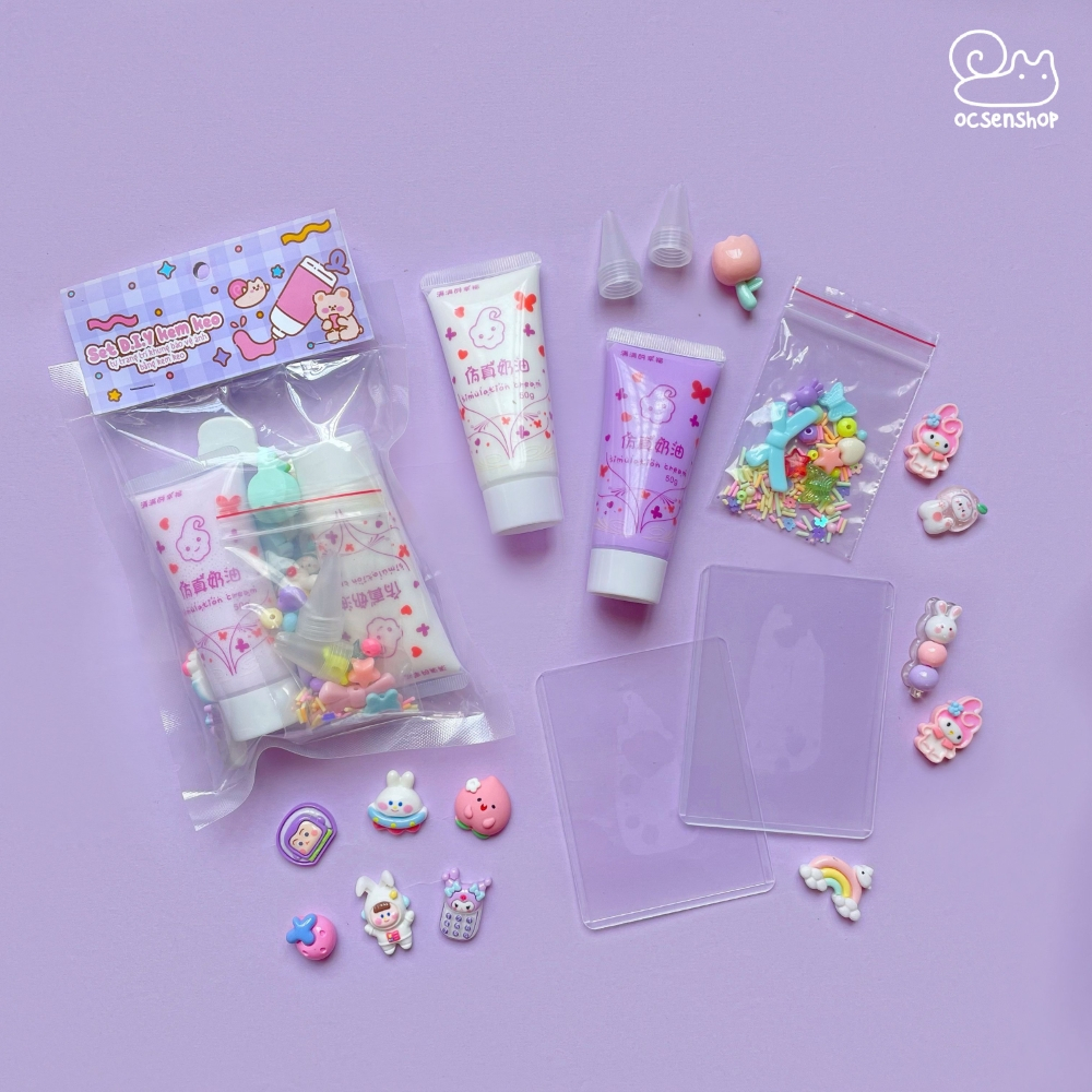 [Có sẵn] Set DIY trang trí Kẹp tóc, Toploader tự làm (Giao ngẫu nhiêu màu kem keo và charm)