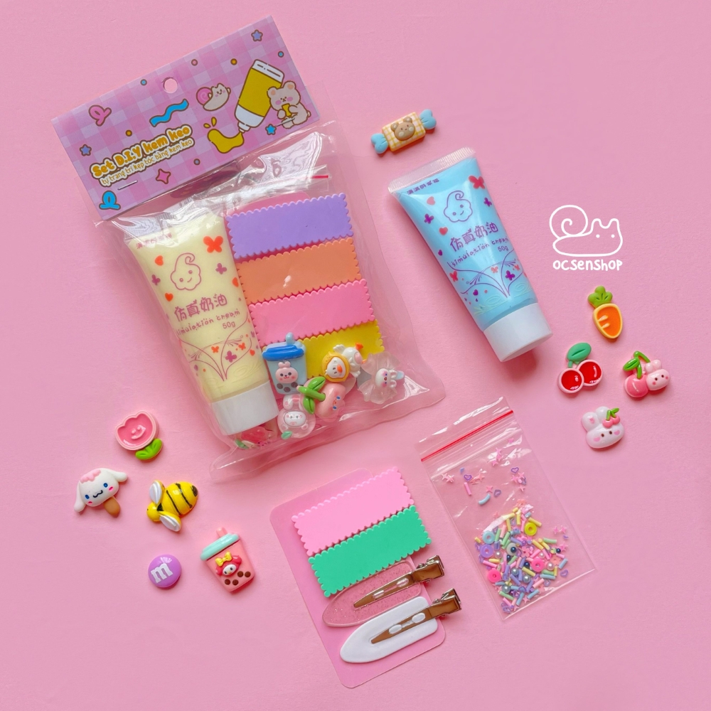[Có sẵn] Set DIY trang trí Kẹp tóc, Toploader tự làm (Giao ngẫu nhiêu màu kem keo và charm)