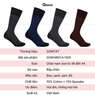 Tất giày tây nam cổ cao GOMTAT mẫu sọc xương cá, chất liệu cotton cao cấp, thoáng mát êm chân - STA-MIX14-1DOI