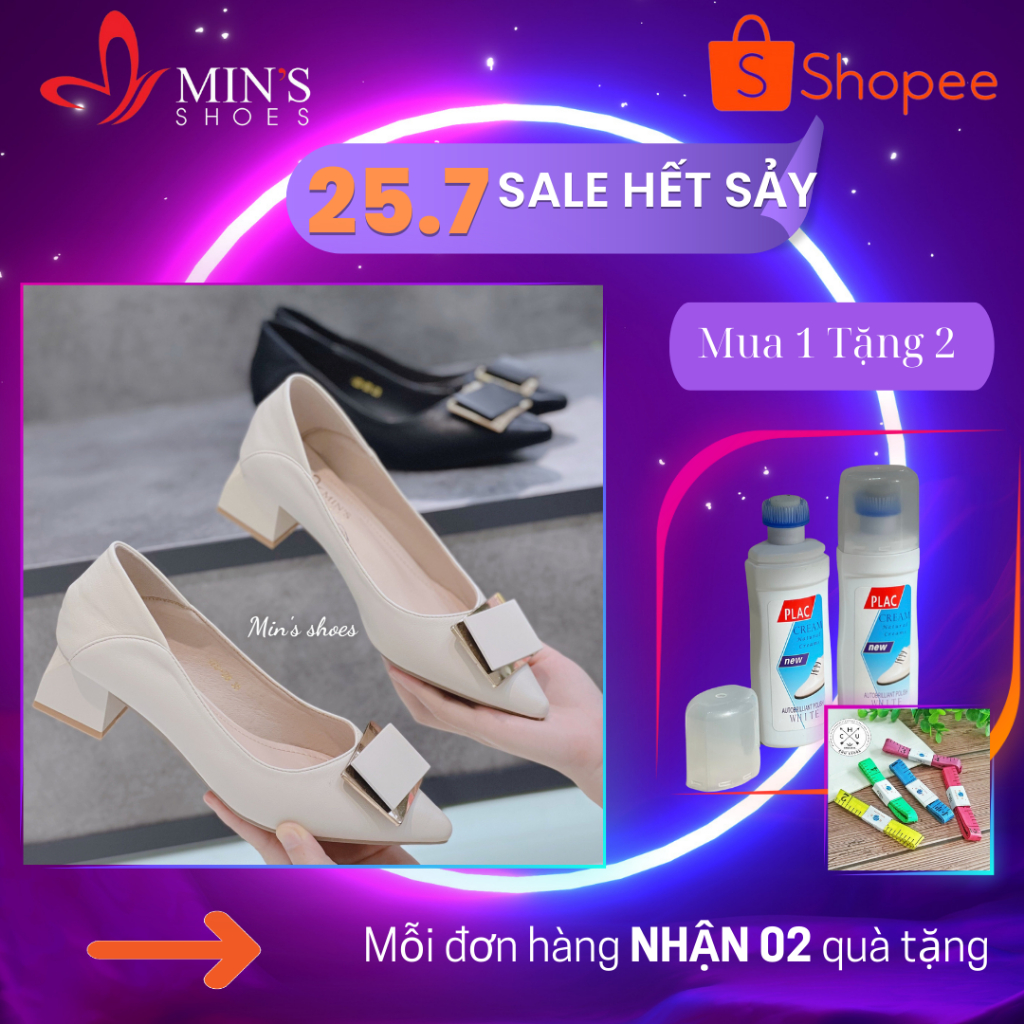 (MUA 1 TẶNG 2 - DUY NHẤT 25-27/07) Mins Shoes - Giày Gót Vuông Da Dê Cao Cấp VN109 Form Rộng Nên Đi Lùi Size