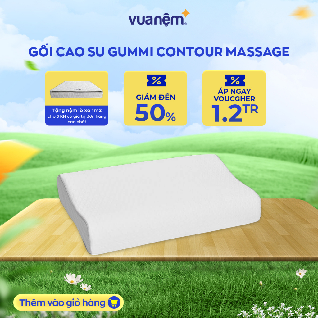 Gối cao su Gummi Contour Massage 100% cao su thiên nhiên 39x59x7.5cm mát mẻ thông thoáng, Gối Cao Su Nâng Đỡ