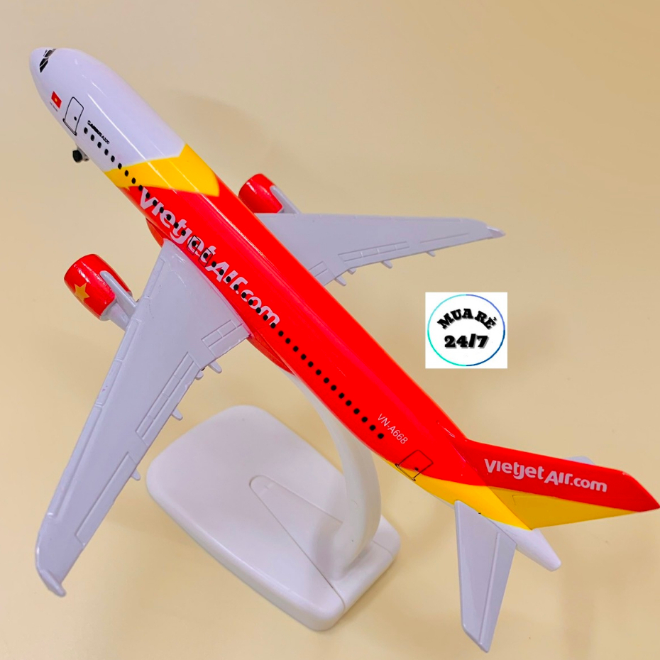 Mô hình máy bay Vietjet 20cm có bánh loại 1 chuẩn đẹp