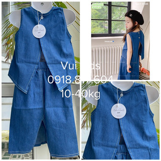 (Ảnh thật) Váy jean bé gái. Set đầm jean cotton phong cách cổ điển, sang trọng bé gái 13-45kg Sofia Candy