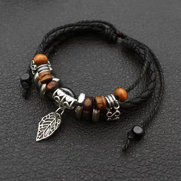 Vòng Tay Da Nam Lắc Tay Handmade Kuu Clothes Họa Tiết Chiếc Lá Phong Cách Cổ Điển Retro