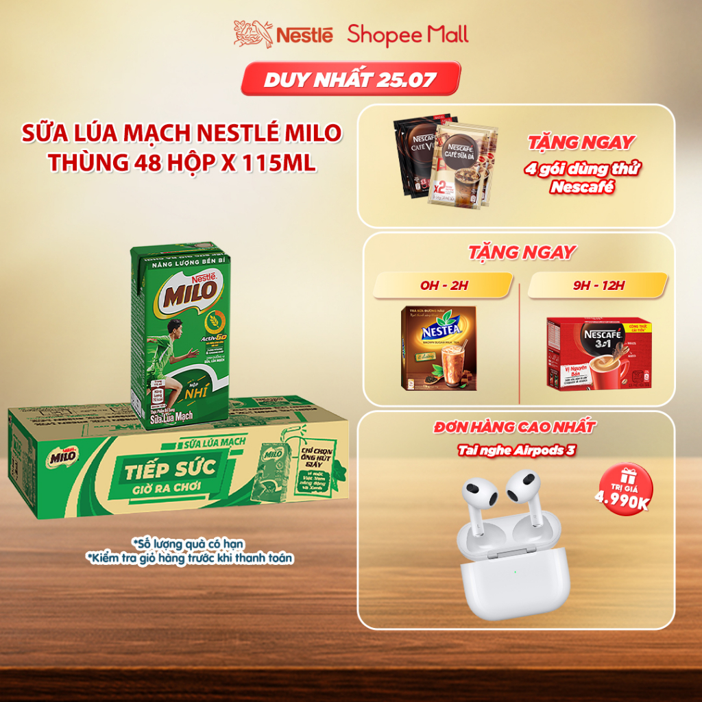 Sữa lúa mạch Nestlé® MILO® thùng 48 hộp x 115ml
