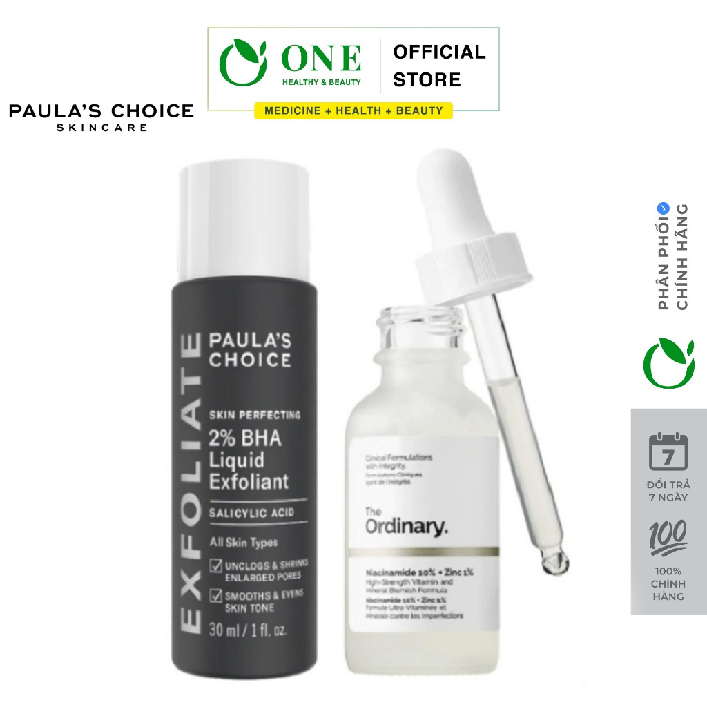 Combo The ordinary Niacinamide 10 + Zinc 1 30ml + Paula's choice BHA
