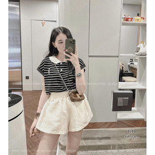 Áo len cổ bẻ cổ sen len mongtoghi hoạ tiết kẻ ngang thỏ thêu 040