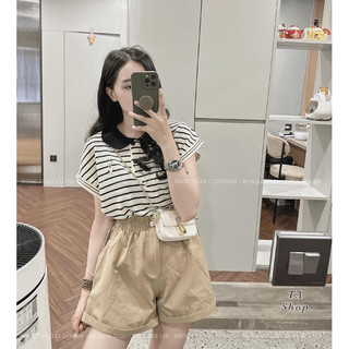 Áo len cổ bẻ cổ sen len mongtoghi hoạ tiết kẻ ngang thỏ thêu 040