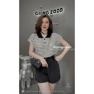Áo len cổ bẻ cổ sen len mongtoghi hoạ tiết kẻ ngang thỏ thêu 040