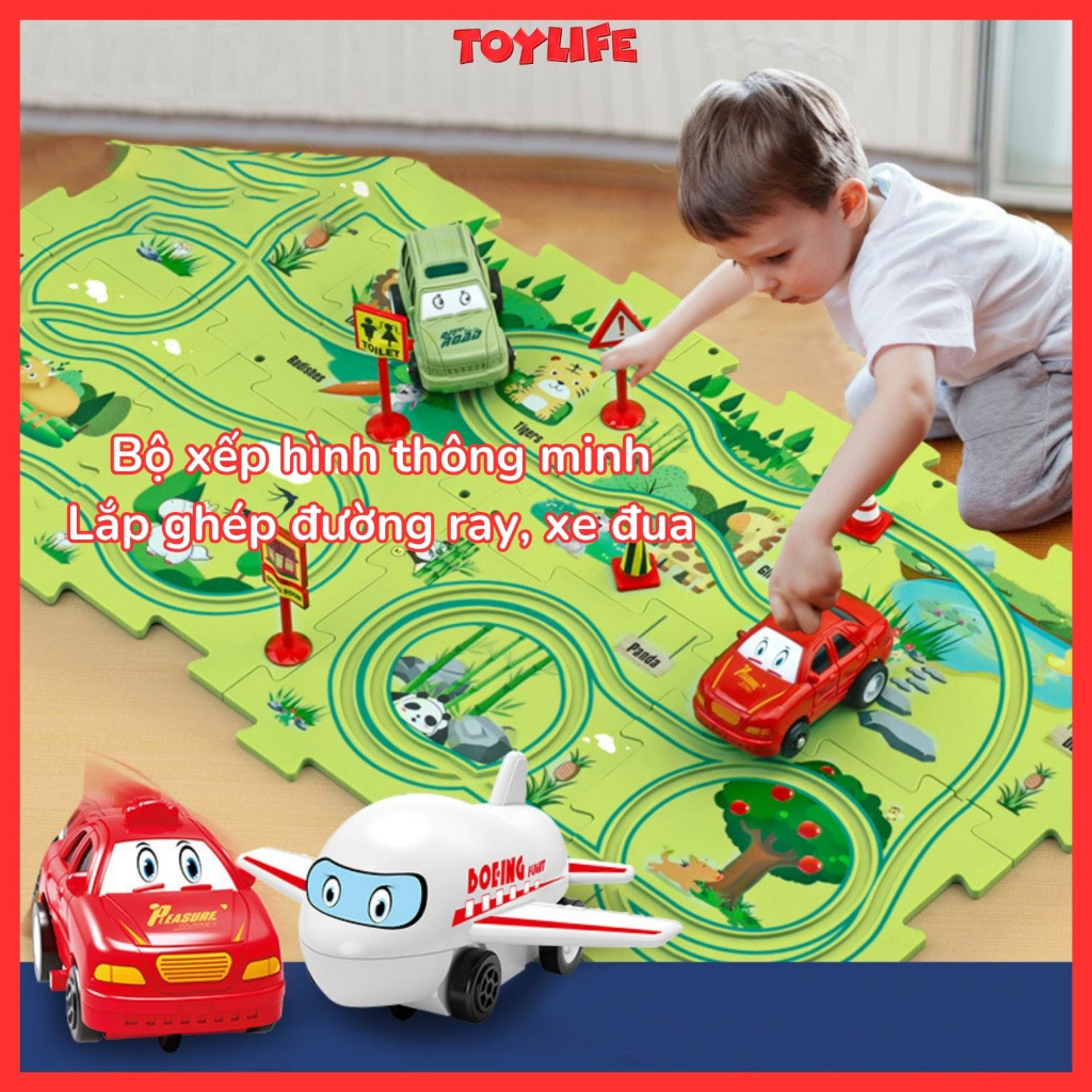 Đồ chơi xếp hình đường ray thông minh tặng kèm xe cho bé bộ ghép hình đường đua xe ô tô trẻ em