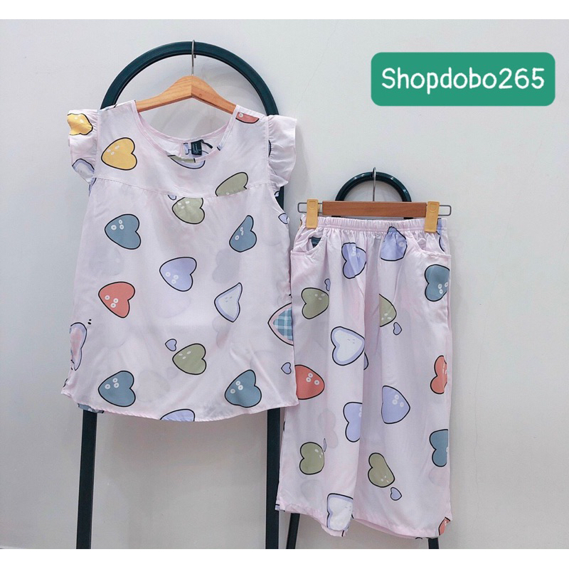 Đồ bộ nữ,đồ ngủ mặc nhà lửng tay cánh tiên vải lanh mềm, mát BL 172 hoạ tiết dễ thương size 45-70kg.