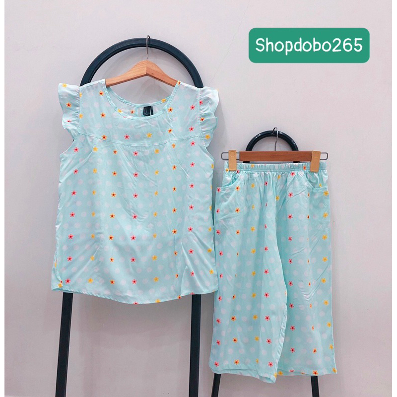 Đồ bộ nữ,đồ ngủ mặc nhà lửng tay cánh tiên vải lanh mềm, mát BL 172 hoạ tiết dễ thương size 45-70kg.