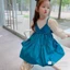 XẢ KHO Váy Đầm Bé Gái Dài Tay Mùa Thu Yếm Liền Thô Xi Màu Xanh, Tơ Óng Màu Trắng Sữa, Dáng xòe