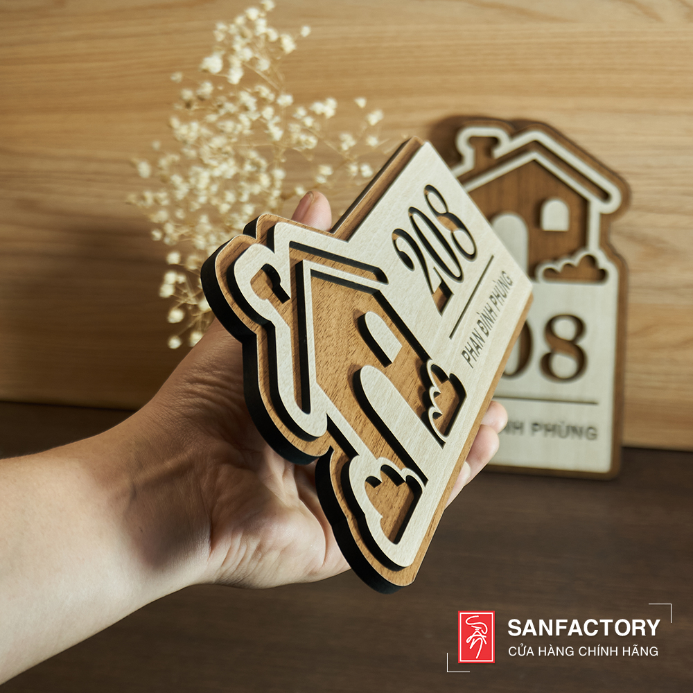 Bảng gỗ số nhà, số phòng chất liệu gỗ dán tường có sẵn keo (nội dung làm theo yêu cầu)
