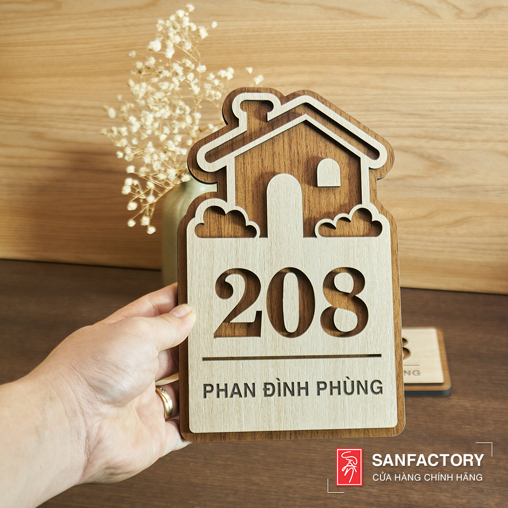 Bảng gỗ số nhà, số phòng chất liệu gỗ dán tường có sẵn keo (nội dung làm theo yêu cầu)